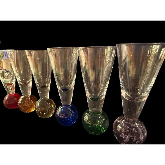 Bubble Ball Bottom Base Shot Cordial Glasses Multi-Color, Set Of 6 - Picture 3 of 16